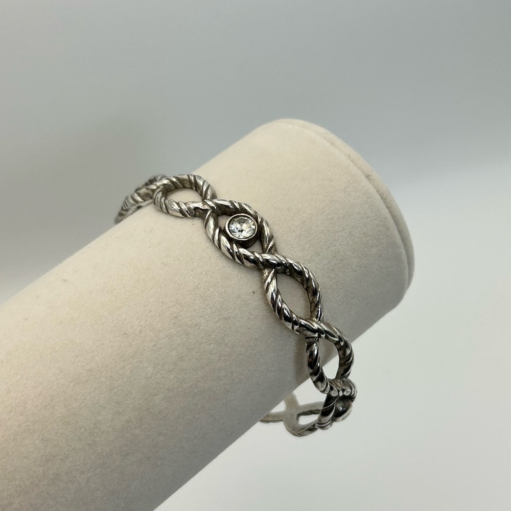 Brighton Jewelry Twisted Bangle Bracelet Silver Plated Clear Crystal Vintage